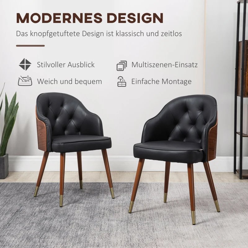 HOMCOM Krzesło do jadalni, zestaw 2 krzeseł z oparciem do kuchni, skóra ekologiczna