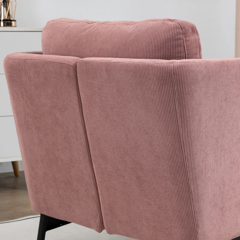 HOMCOM Poltroncina in Velluto a Coste con Gambe in Acciaio e Cuscino posteriore, 73x74x82cm, Rosa