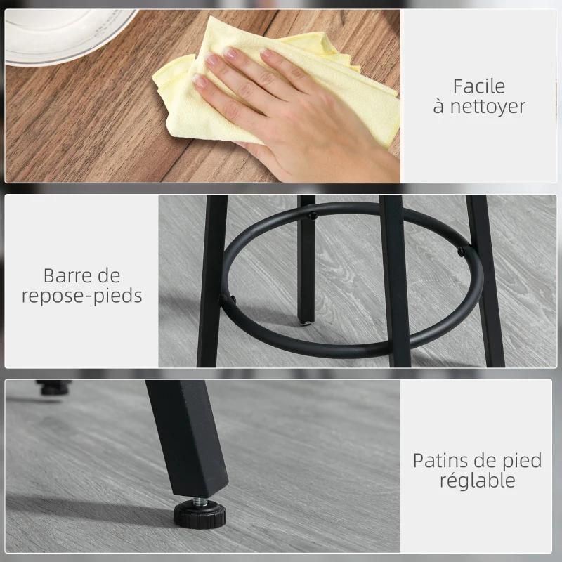 HOMCOM Ensemble table haute ronde design industriel + 2 tabourets ronds avec repose-pied en acier 2 personnes naturel noir