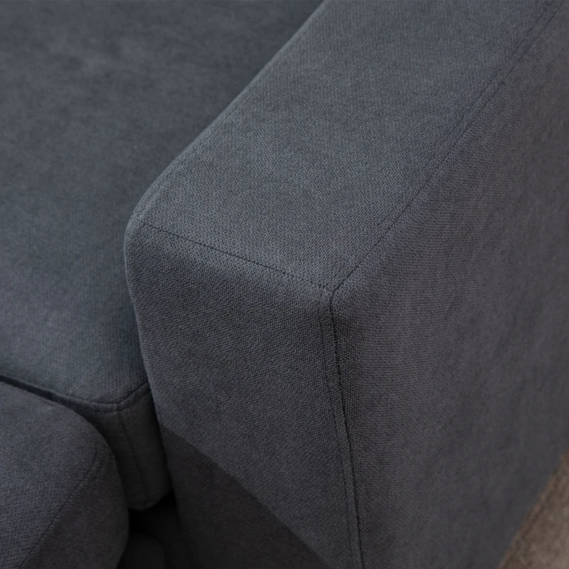HOMCOM Hoekbank in Scandinavisch design, met knoopdetail, massief hout, linnenlook, Grijs(m-9)