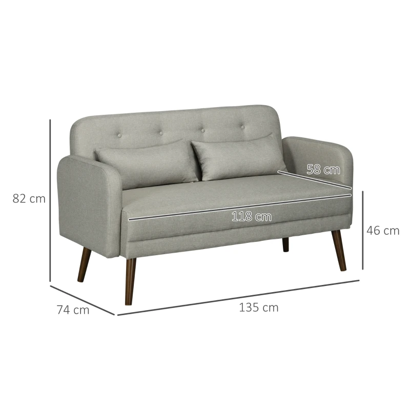 HOMCOM Canapé banquette 2 places design scandinave avec 2 coussins inclus 135 x 74 x 82 cm pieds en bois gris