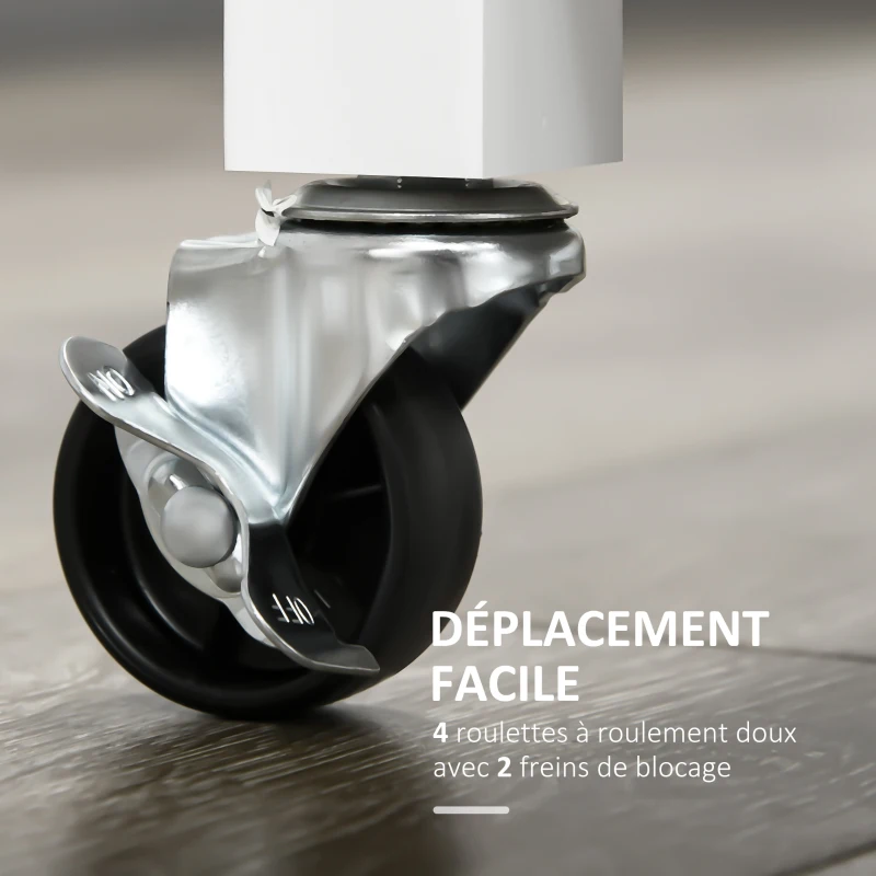 HOMCOM Desserte sur roulettes étagère et porte coulissante à galandage plateau en bois 88,5 x 45 x 91,5 cm blanc