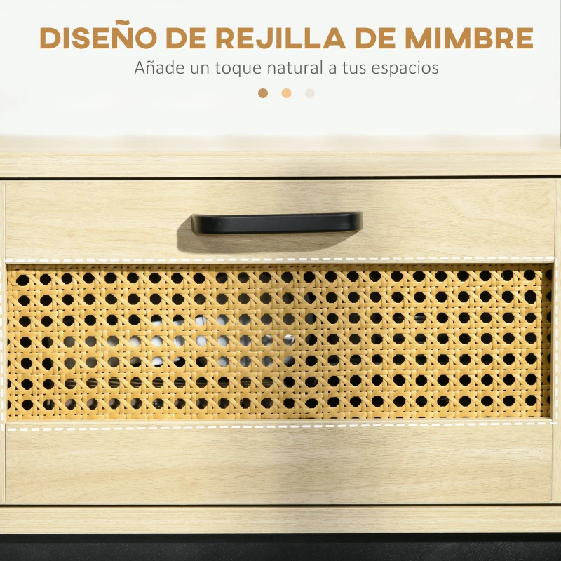 HOMCOM Mesa Consola Mueble Recibidor con 2 Cajones de Rejilla de Ratán Estante de Almacenaje Marco de Metal 90x35x82,5cm Roble