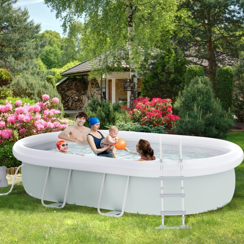 Outsunny Piscina Fuori Terra con Telaio in Acciaio, Filtro e Scaletta per 8 Persone, 540x304x106cm, Grigio