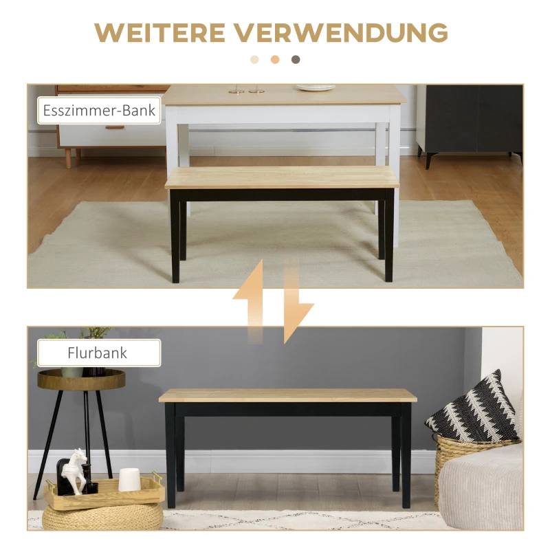 HOMCOM Moderne bank voor 2 personen, houten bank, massief hout, gelakt, naturel + zwart