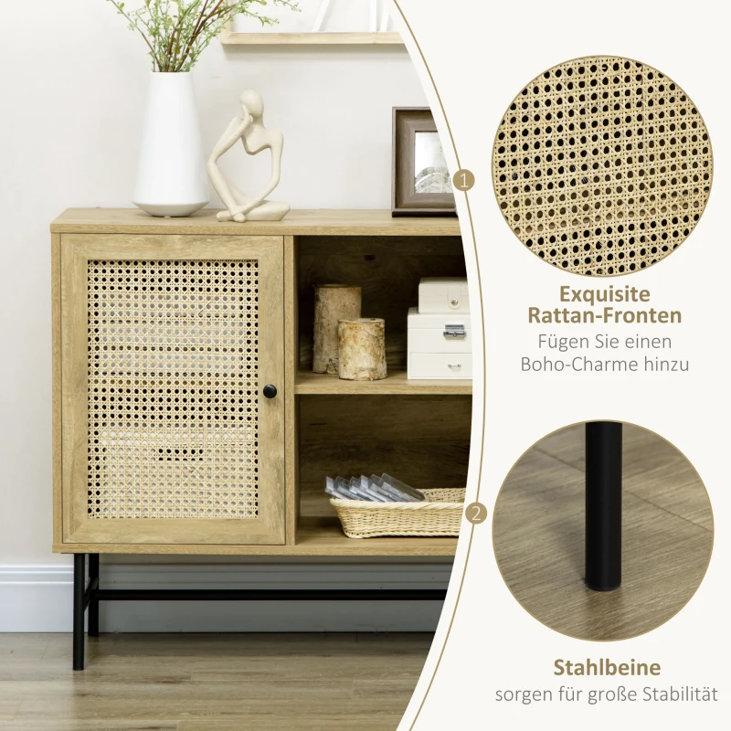 HOMCOM Szafka kuchenna, kredens z 2 otwartymi półkami, 2 szafkami do jadalni