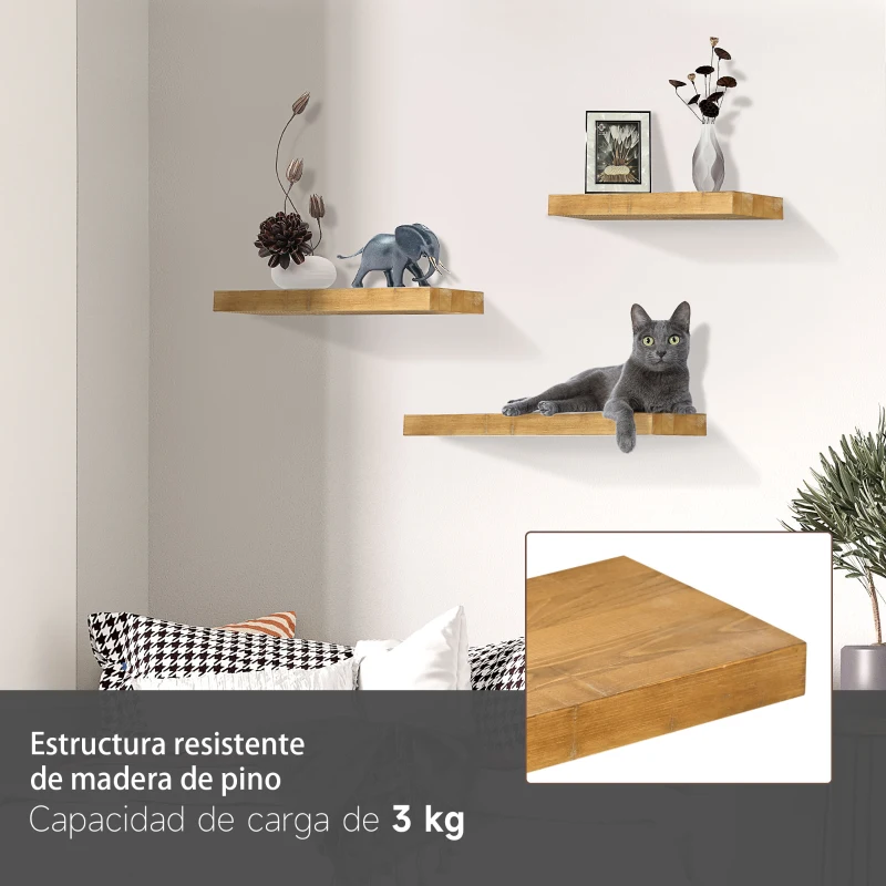 HOMCOM Juego de 3 Estantes Flotantes de Madera Balda de Pared para Salón Pasillo 50x18x3,6 cm 40x18x3,6 cm 30x18x3,6 cm Marrón