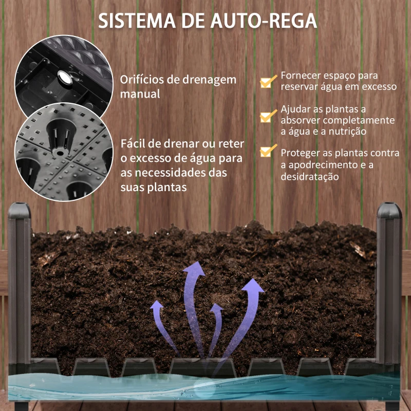 Outsunny Floreira com Rodas com Orifícios de Drenagem para Cultivo de Plantas em Exterior Pátio 50x50x33cm Marrom