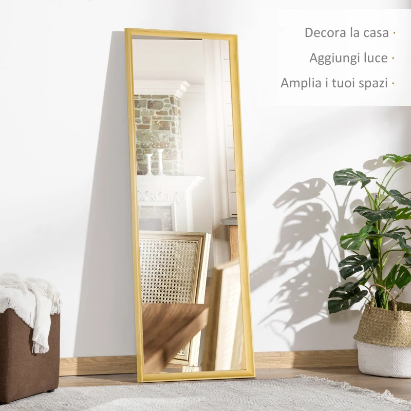 HOMCOM Specchio da parete e da appoggio in Legno di Pino con Ganci inclusi, 53.5x163cm