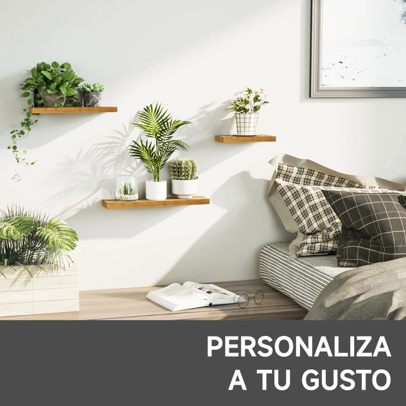 HOMCOM Juego de 3 Estantes Flotantes de Madera Balda de Pared para Salón Pasillo 50x18x3,6 cm 40x18x3,6 cm 30x18x3,6 cm Marrón