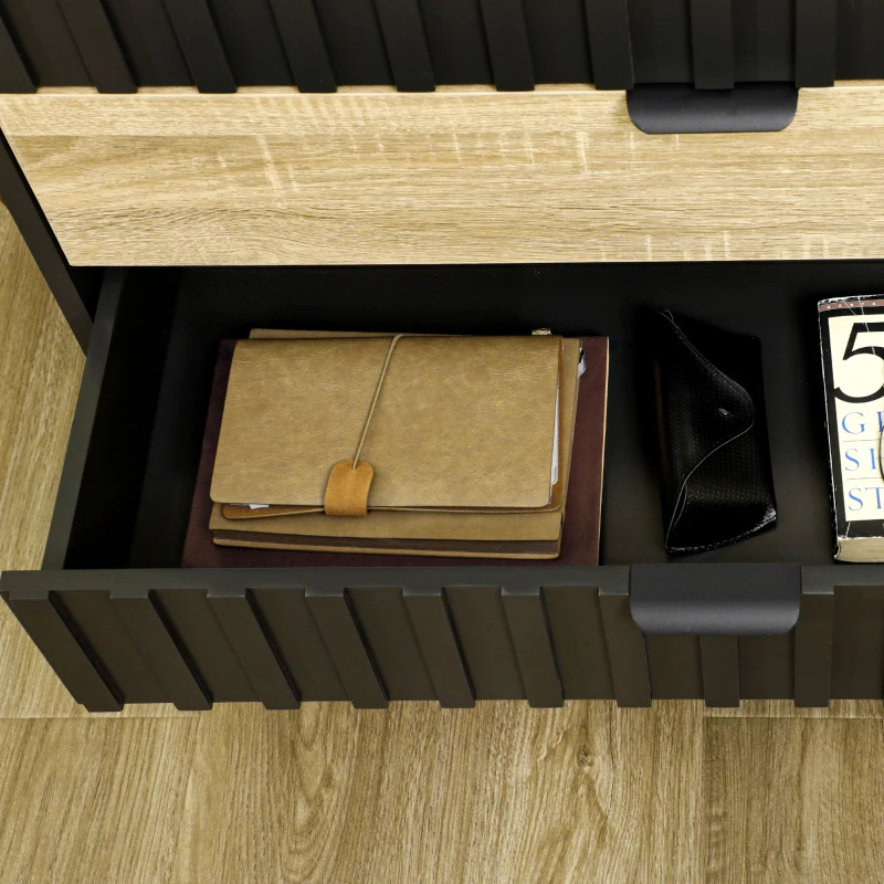 HOMCOM Commode meuble de rangement 4 tiroirs pieds en métal style contemporain 80 x 35 x 80 cm naturel et noir