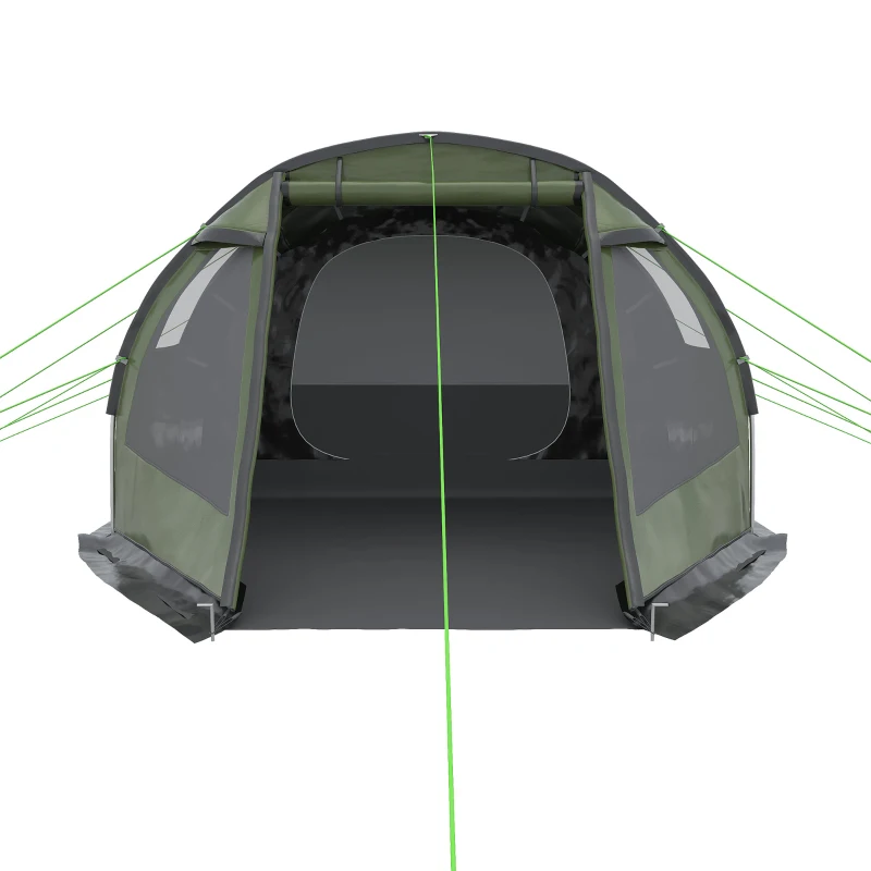 Outsunny kampeertent voor 3-4 personen, twee binnenruimtes, gaasraam, groen, 4,75 x 2,64 x 1,72 m