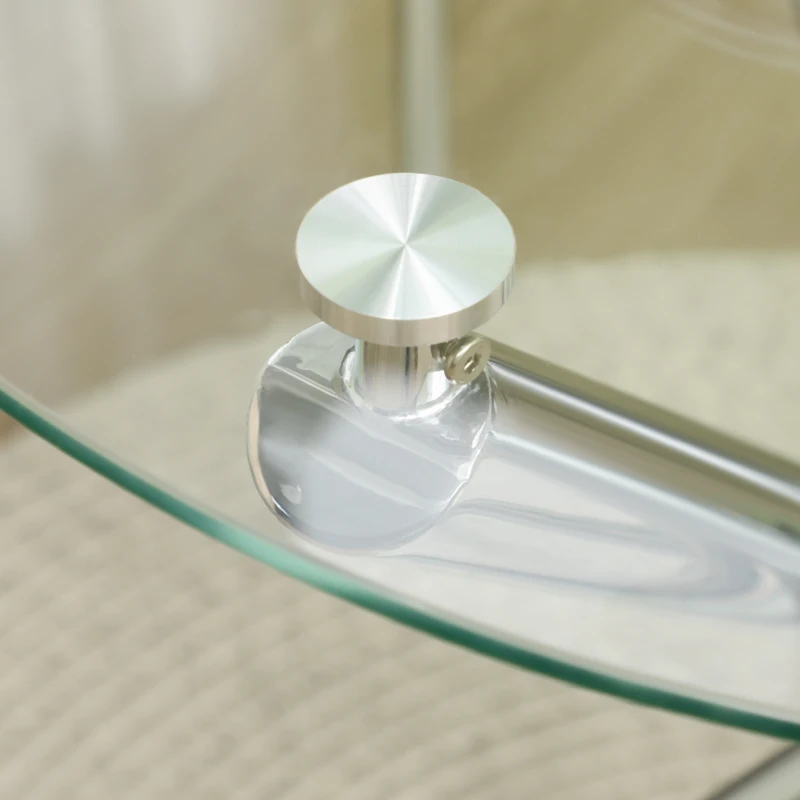 HOMCOM Eettafel, rond blad van gehard glas, randloos ontwerp, voor 2-4 personen, stalen poten, 80 x 80 x 74 cm