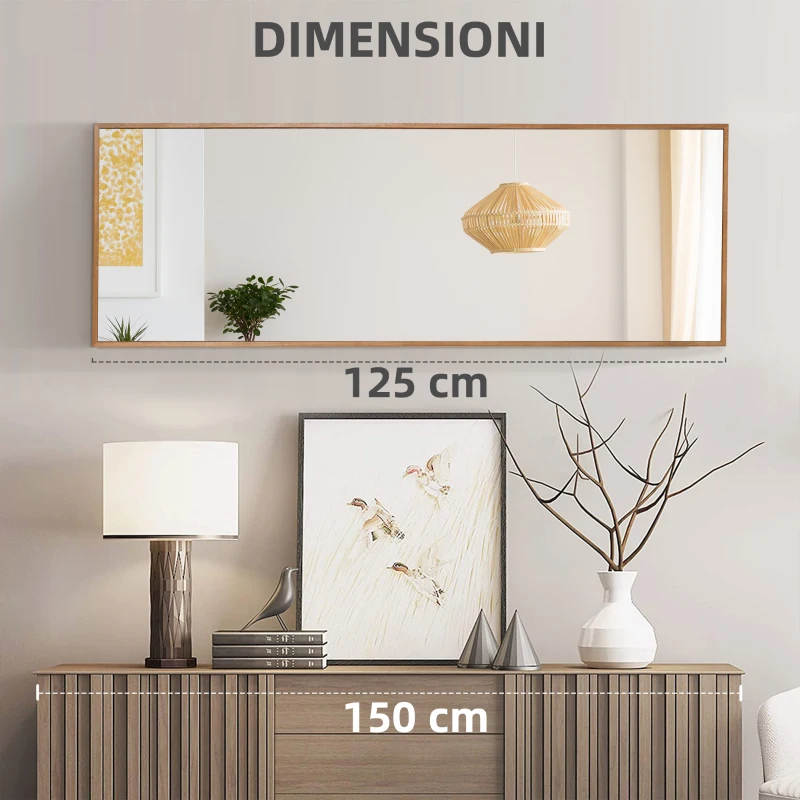 HOMCOM Specchio da parete e da appoggio in Legno di Pino con Ganci inclusi, 45x125cm