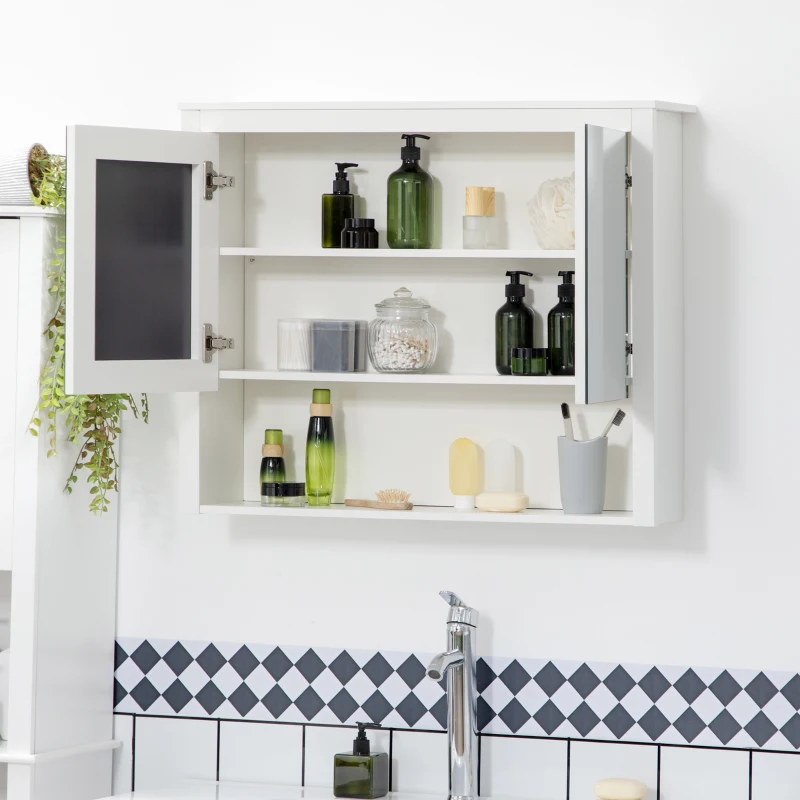 HOMCOM Armário de Parede para Casa de Banho com Espelho 2 Portas e Prateleira de Armazenamento 80x20x65cm Branco