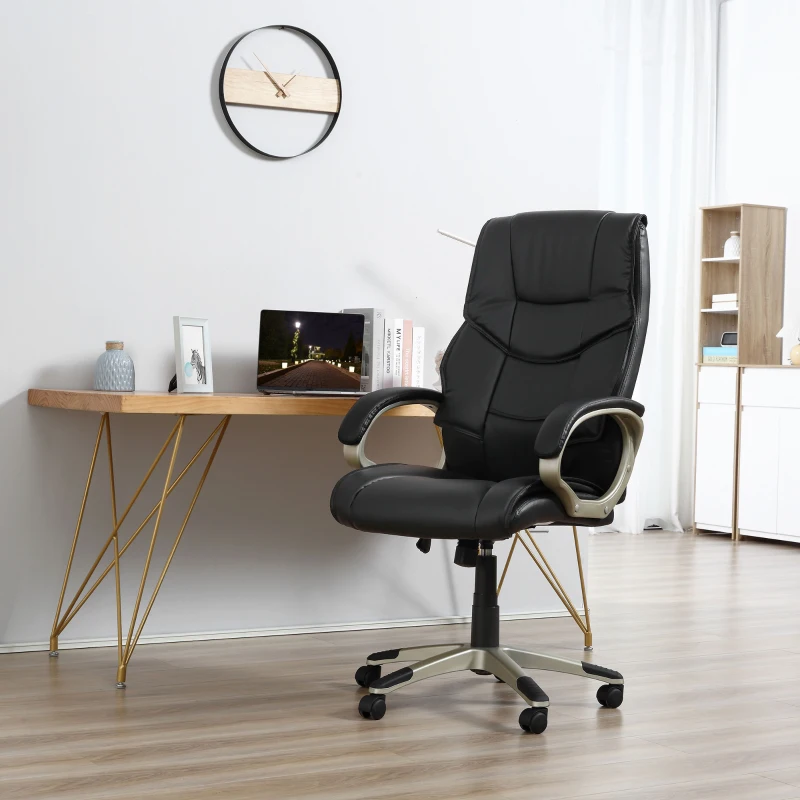HOMCOM Home Office Chair High Back Computer Desk Chair with Faux Leather Adjustable Height Rocking Function Black