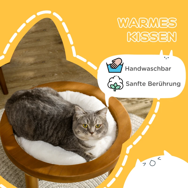 PawHut Katzenhängematte inkl. waschbaren Kissen, Katzenbett, Haustierbett, 50 cm x 50 cm x 27 cm, Natur + Braun