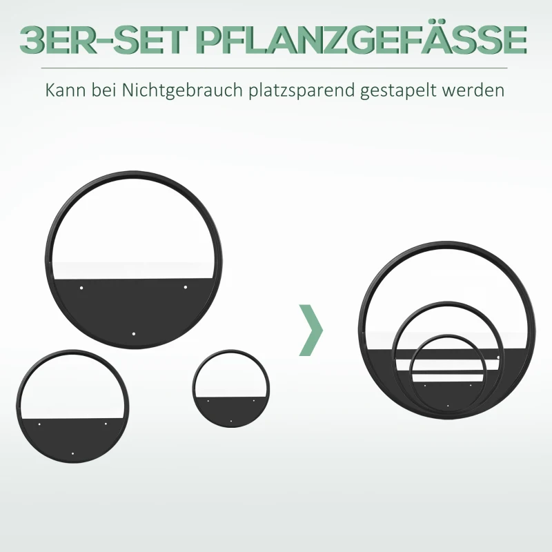 Outsunny Wandplantenbakken, set van 3 stuks, stapelbaar, staal+acryl, zwart