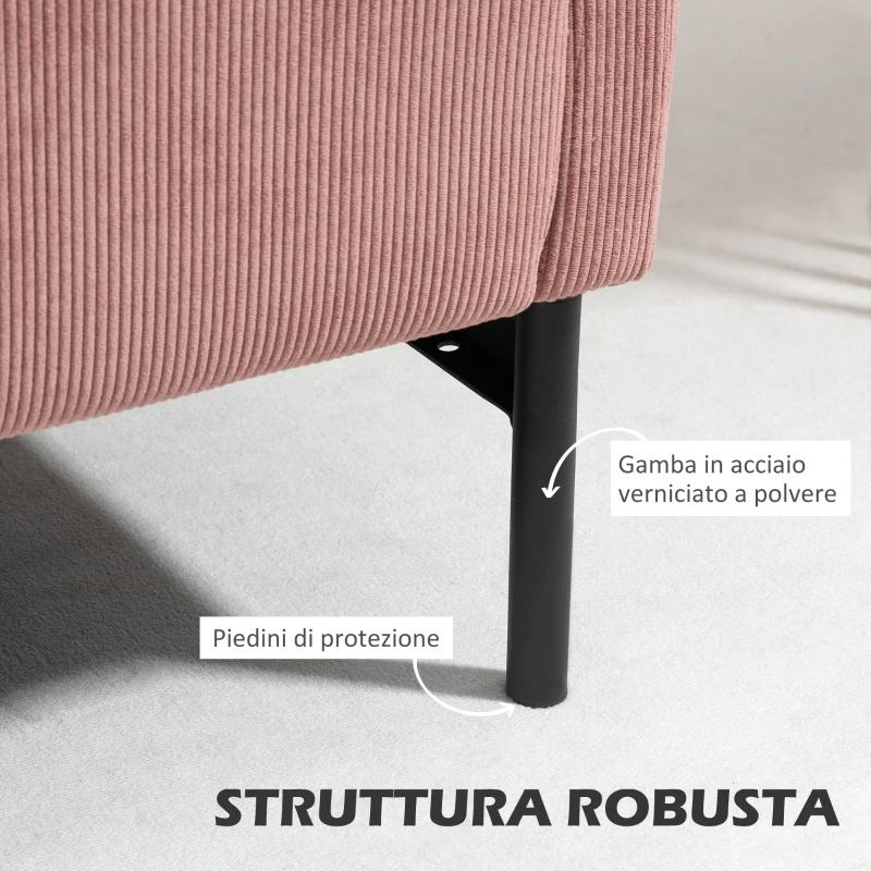 HOMCOM Poltroncina in Velluto a Coste con Gambe in Acciaio e Cuscino posteriore, 73x74x82cm, Rosa
