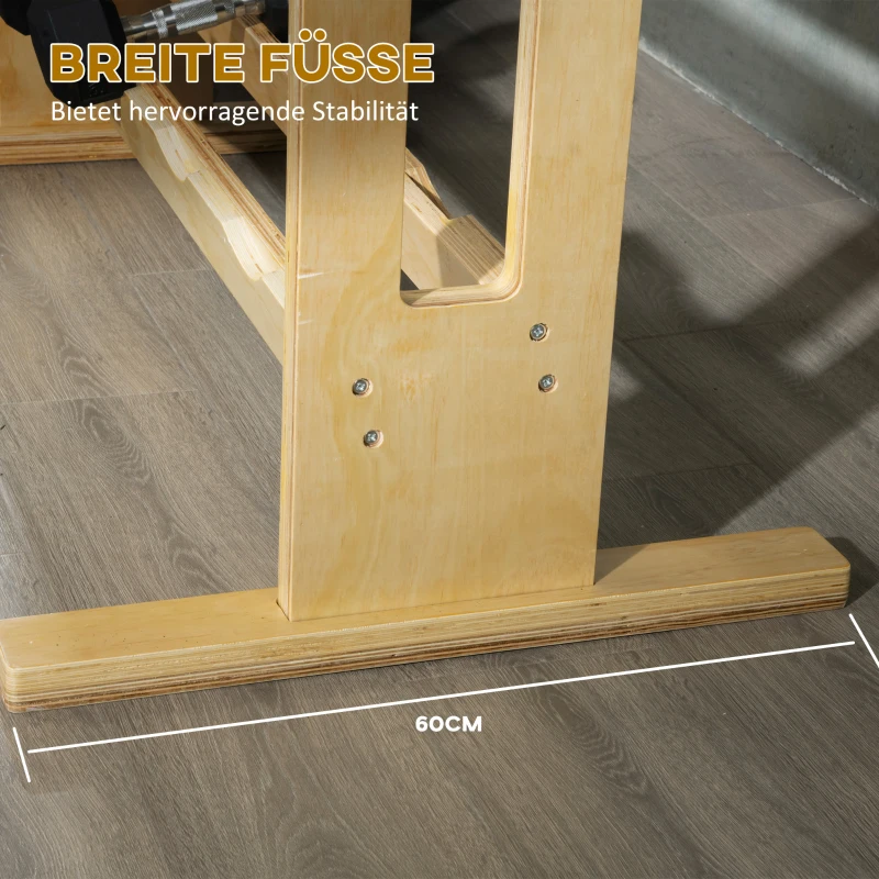 HOMCOM Hantelständer, für 12 Hanteln, bis 150 kg, 3 Ebenen, Buchenholz, 118 x 60 x 100 cm