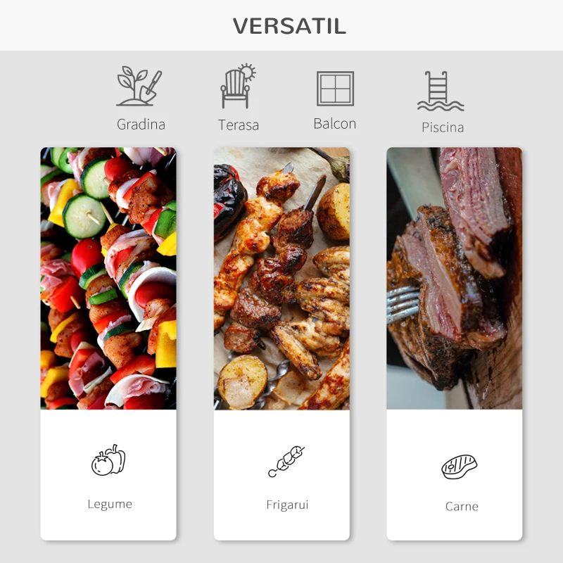 Outsunny Barbecue cu Carbune Capac si Termometru Grilaj Dublu in Metal Negru