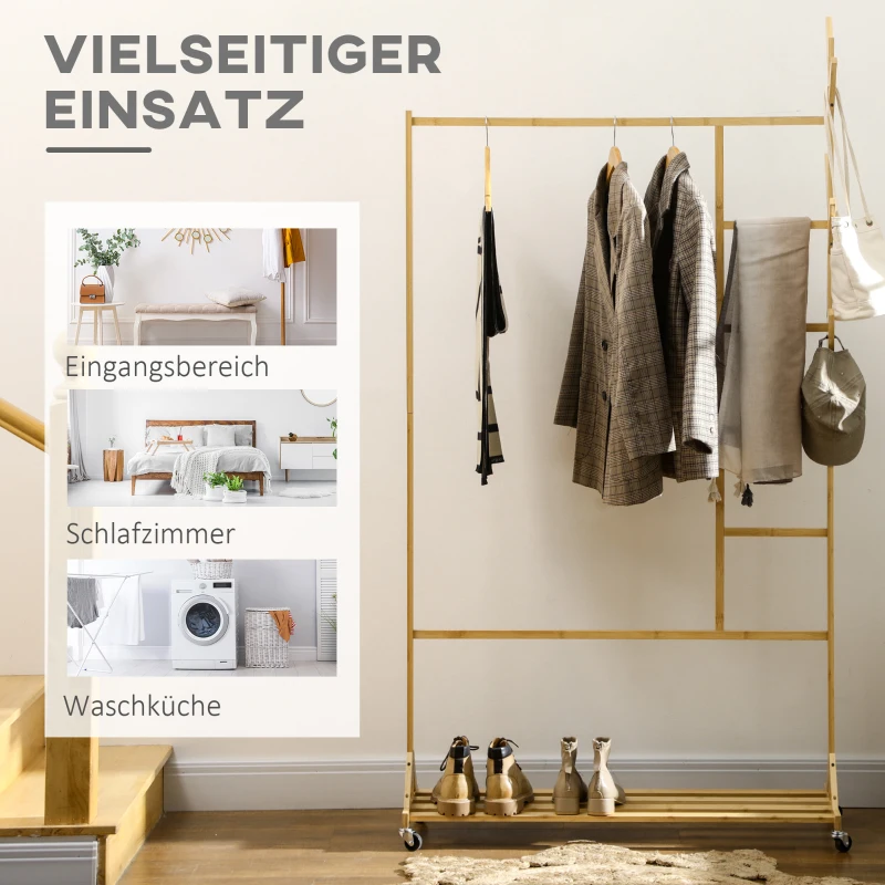 HOMCOM Stojak na ubrania z hakami na ubrania, szyną do zawieszania, półką