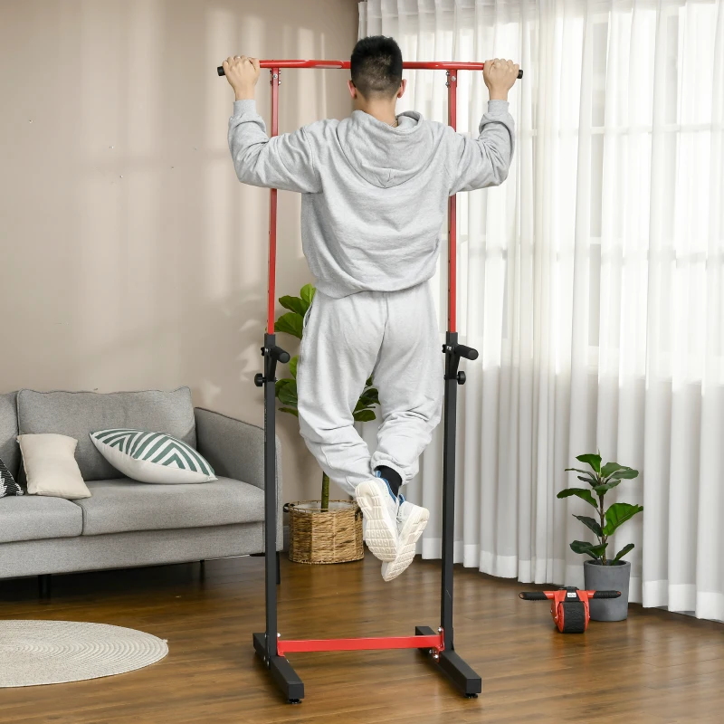 SPORTNOW Station de musculation multifonction avec barre de traction hauteur réglable sur 6 positions noir et rouge