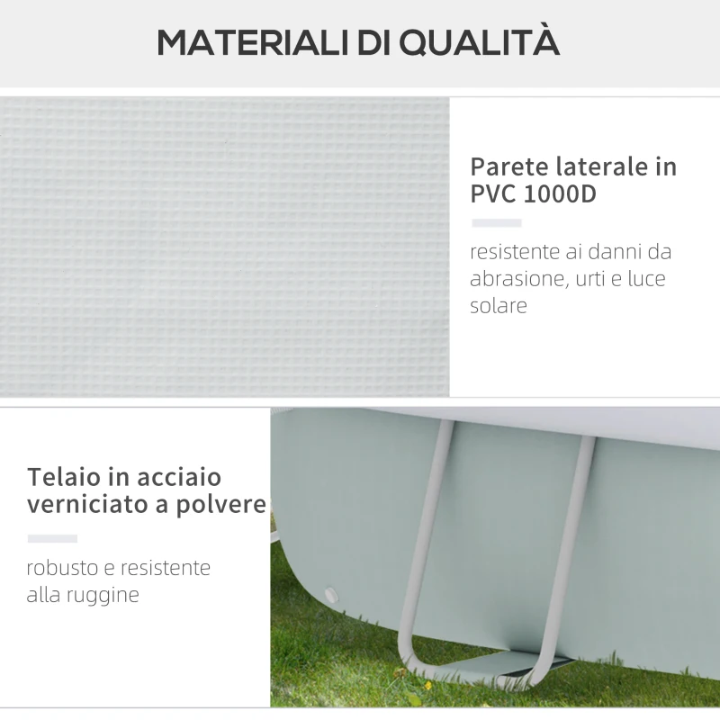 Outsunny Piscina Fuori Terra con Telaio in Acciaio, Filtro e Scaletta per 8 Persone, 540x304x106cm, Grigio