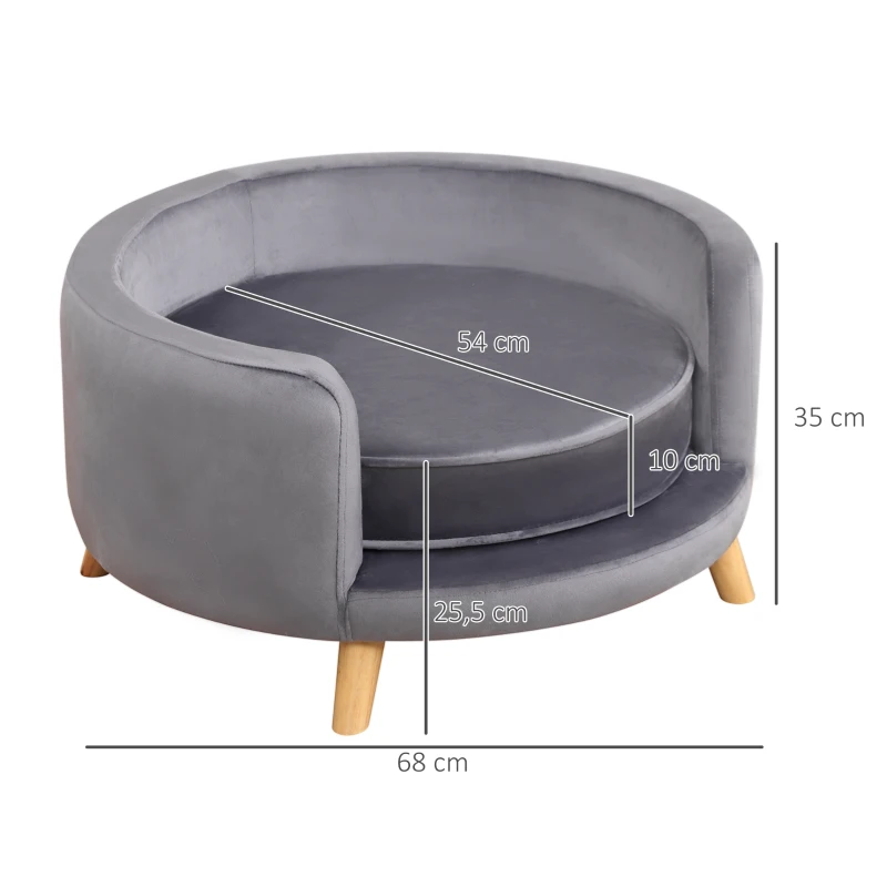 PawHut Sofa dla psów, sofa dla zwierząt z wykończeniem aksamitnym, sofa dla kotów z poduszką, drewniane nogi