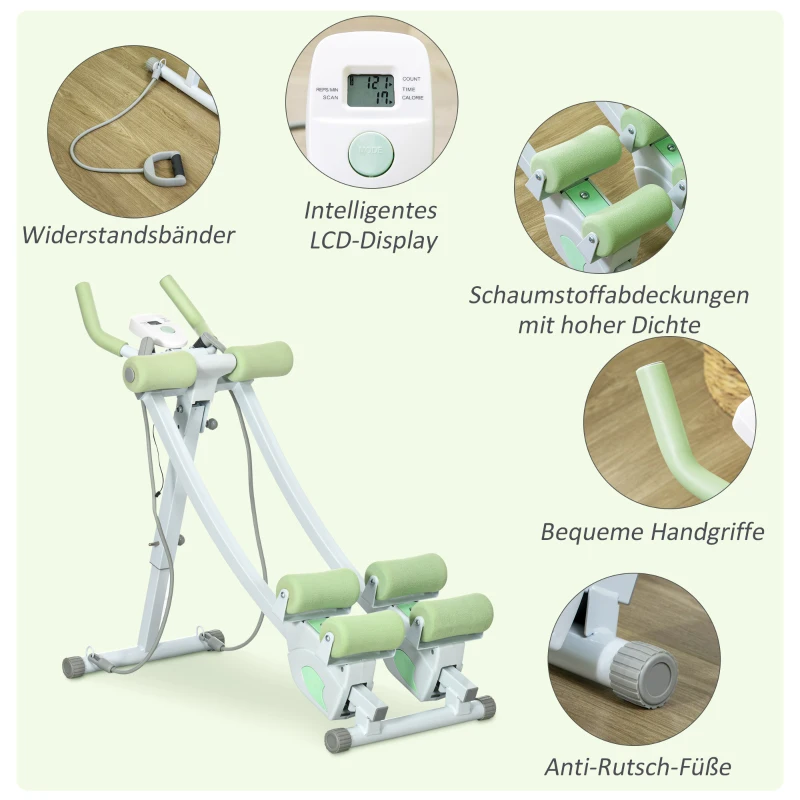 SPORTNOW Bauchtrainer, klappbar, 2 Gleitschienen, 2 Widerstandsbänder, Stahl, weiß, 95 x 40 x 90 cm