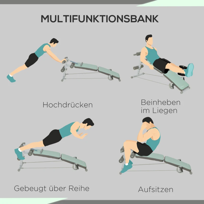 SPORTNOW Trainingsbank, buiktrainer, in hoogte verstelbaar, opvouwbaar, 2 weerstandsbanden, staal, groen, 51 x 137 x 50-66 cm