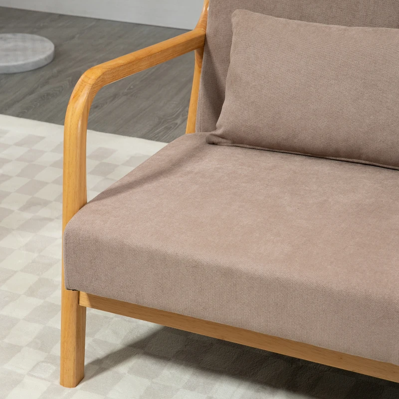 HOMCOM 2-zitsbank, kleine bank, retro-design, 2 kussens, rubberhout, bruin + naturel(m-8)