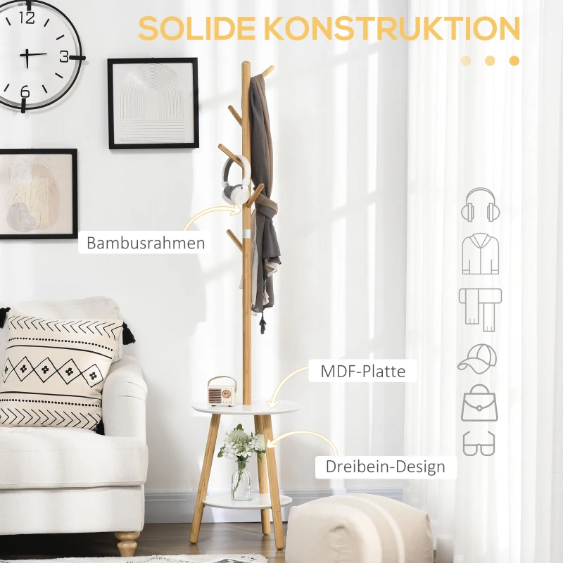 HOMCOM Stojak na ubrania, 171 cm wieszak z 5 hakami, stolik pomocniczy