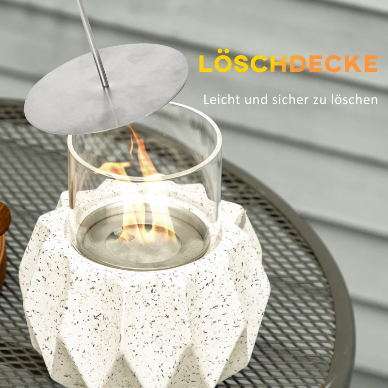 Outsunny Tischkamin in Steinoptik, Windschutz, Feuerstelle mit Brennkammer, Windlicht, Grau