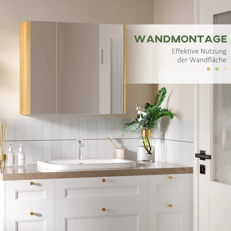 kleankin Szafka z lustrem, Szafka łazienkowa z lustrem z 3 półkami, Szafka ścienna z lustrem
