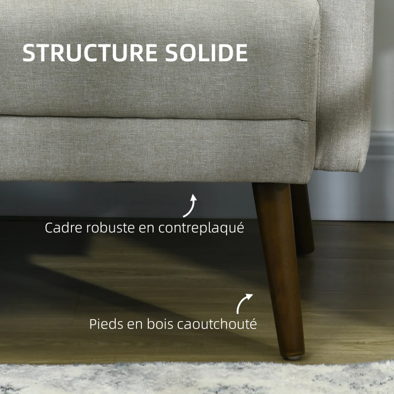 HOMCOM Canapé banquette 2 places design scandinave avec 2 coussins inclus 135 x 74 x 82 cm pieds en bois gris
