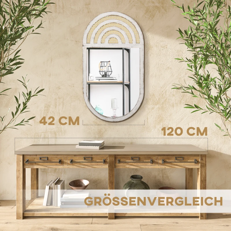 HOMCOM Lustro ścienna, Lustro w salonie, 50 x 90 cm Lustro na korytarz z wyglądem rattanu