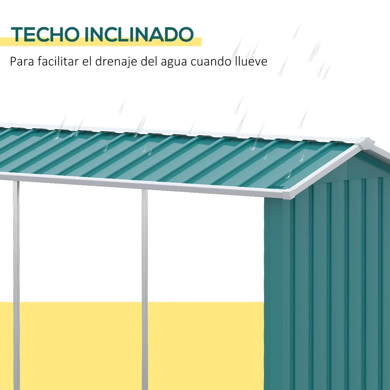 Outsunny Casetilla para Leña de Acero Galvanizado Leñero Exterior Cobertizo de Almacenamiento de Troncos con Techo para Jardín Terraza 240x86x160 cm Verde