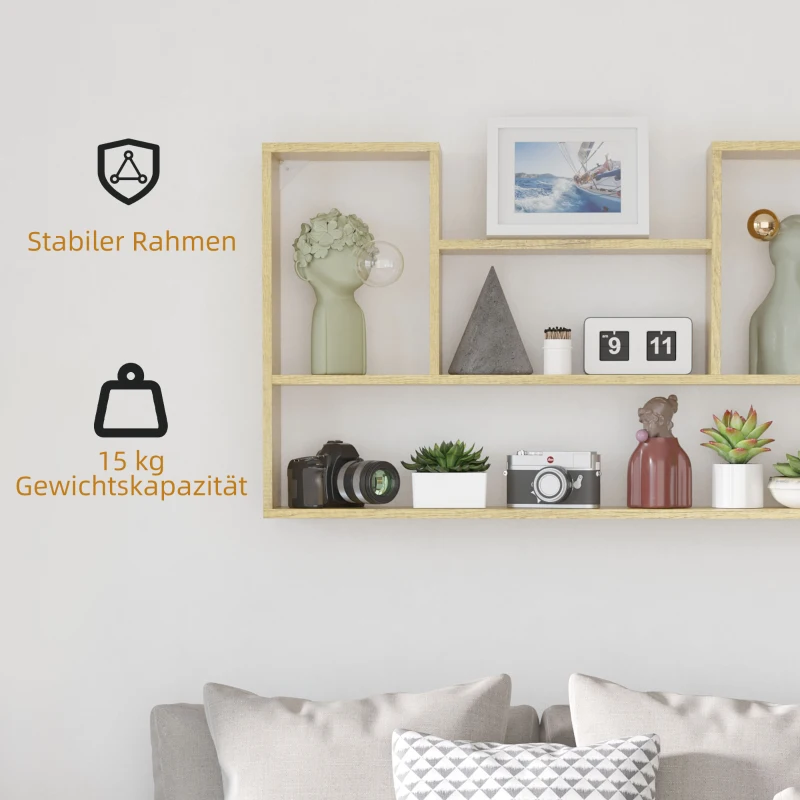 HOMCOM Półka ścienna, półka wisząca z 5 półkami, regał na książki do salonu