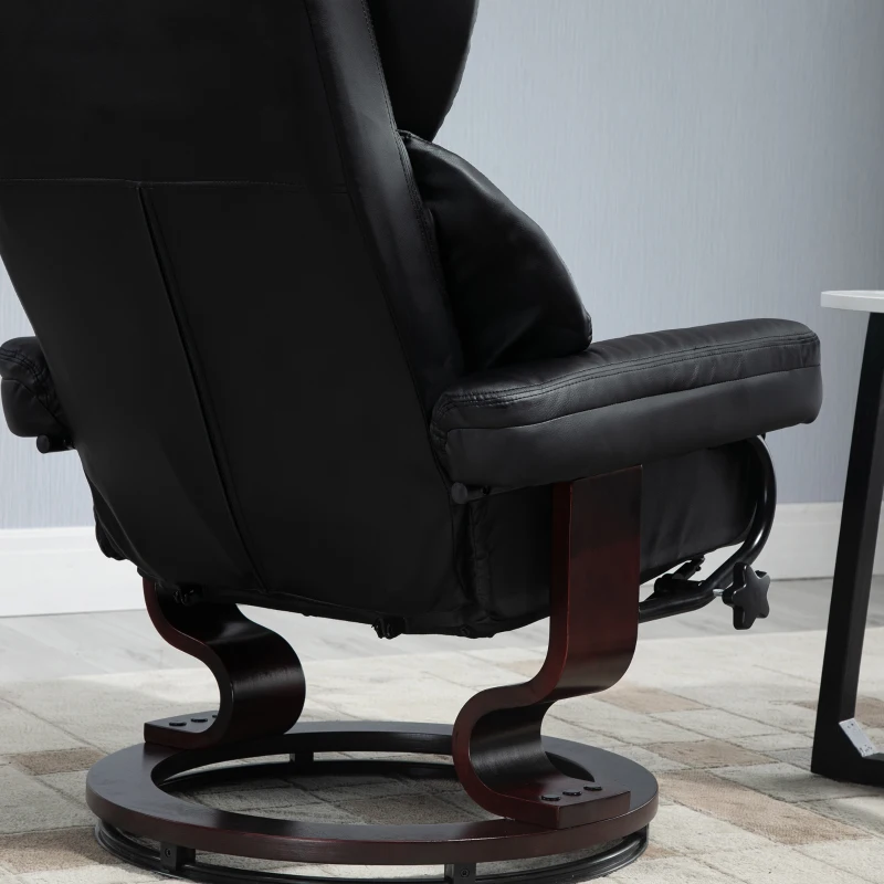 HOMCOM Fauteuil met kruk, ligfunctie, draaibaar, tot 160 kg, kunstleer, metalen frame, zwart, 80 x 79 x 100 cm