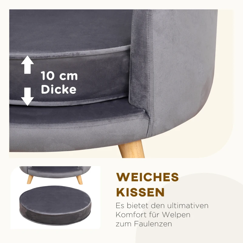 PawHut Sofa dla psów, sofa dla zwierząt z wykończeniem aksamitnym, sofa dla kotów z poduszką, drewniane nogi