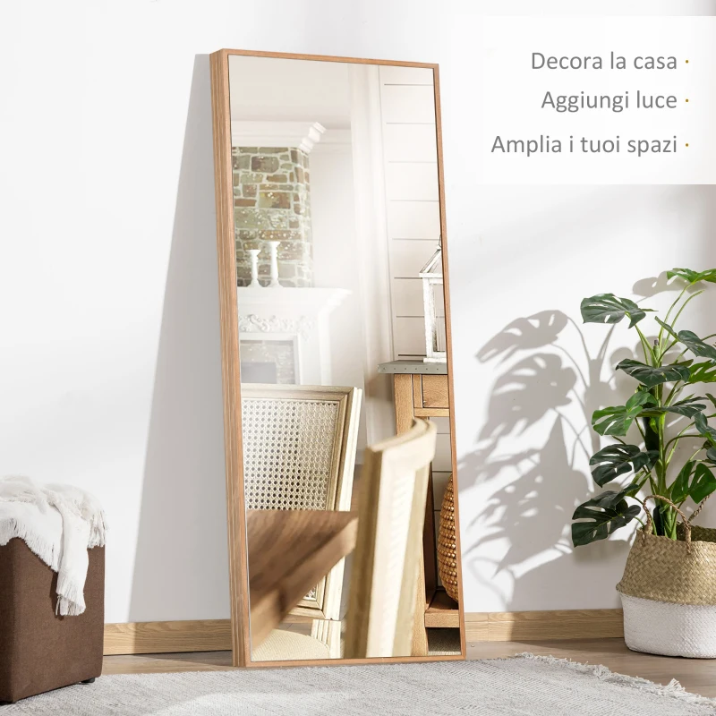 HOMCOM Specchio da parete e da appoggio in Legno di Pino con Ganci inclusi, 45x125cm