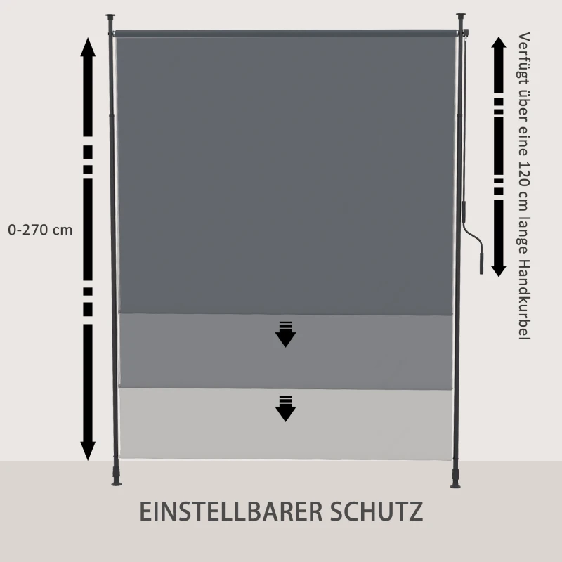 Outsunny Zijluifel Terraszeil 200x290cm, Hoogte-Aanpassbaar, Metalen Frame, Vuur op de Terras, Familie, Grijs