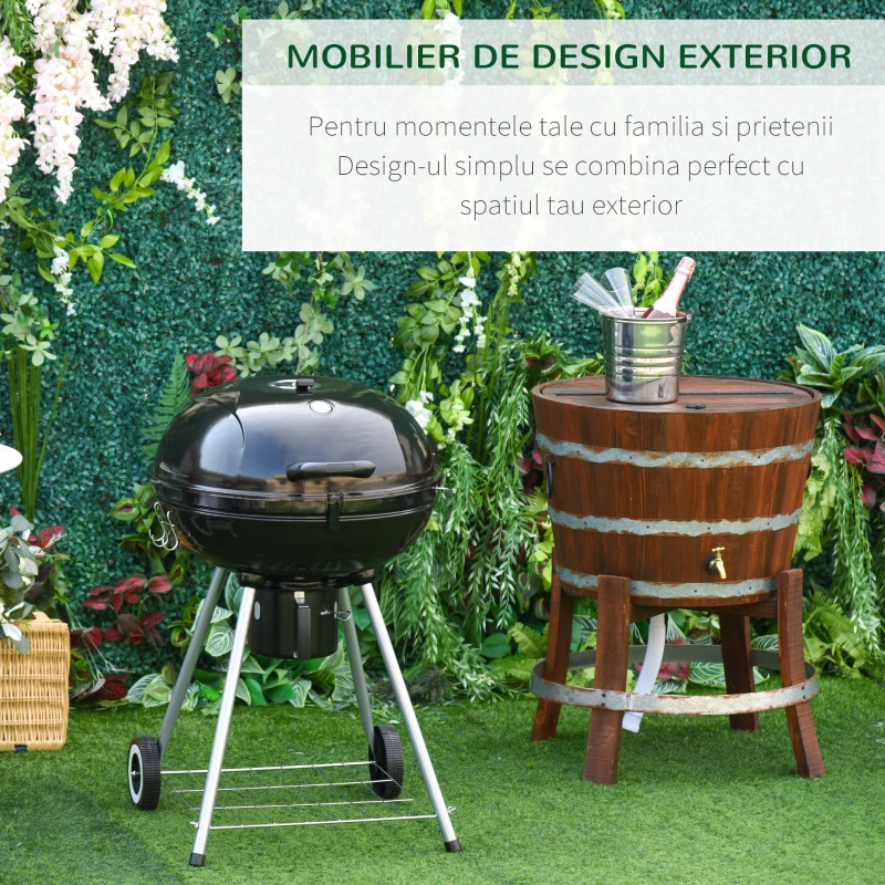 Outsunny Barbecue cu Carbune Capac si Termometru Grilaj Dublu in Metal Negru