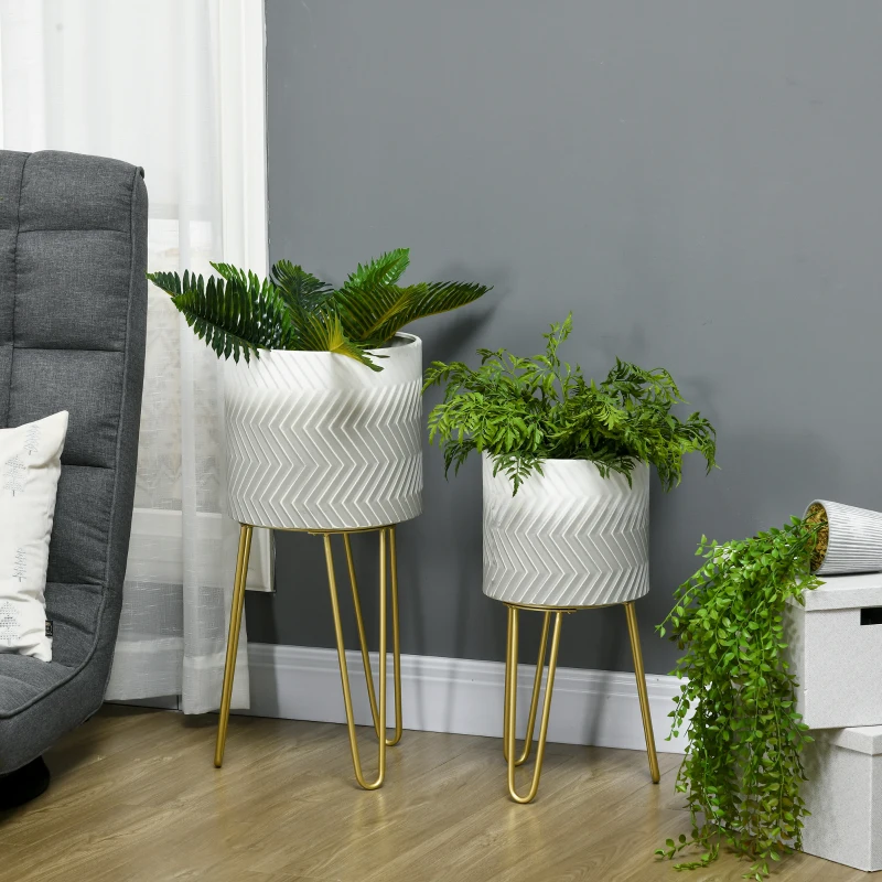 Outsunny Set van 2 bloemenstandaards, decoratief ontwerp, metalen frame, 30 x 30 x 67 cm