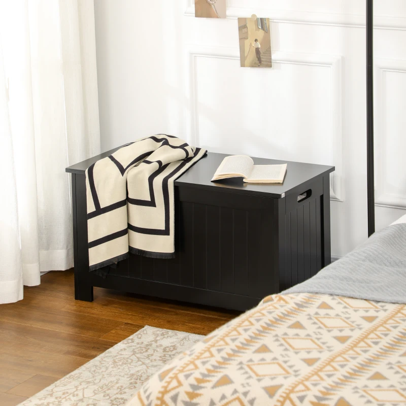 HOMCOM Zwarte bank in landelijke stijl met veiligheidsscharnieren, kist, opbergdoos