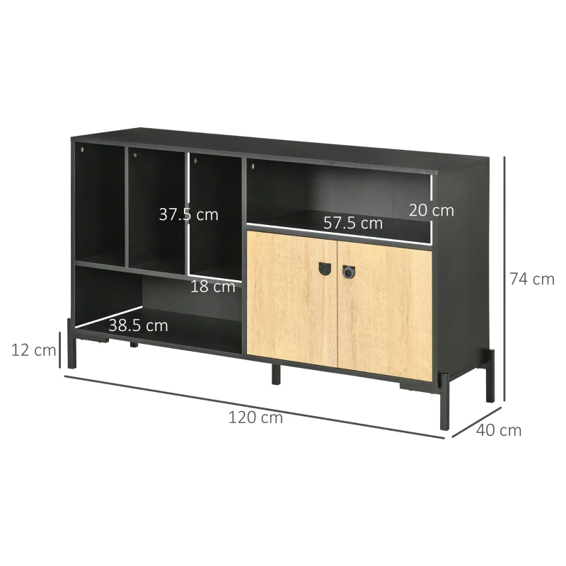 HOMCOM Mobiletto da Salotto a Doppia Anta con 5 Ripiani aperti in Truciolato, 120x40x74cm