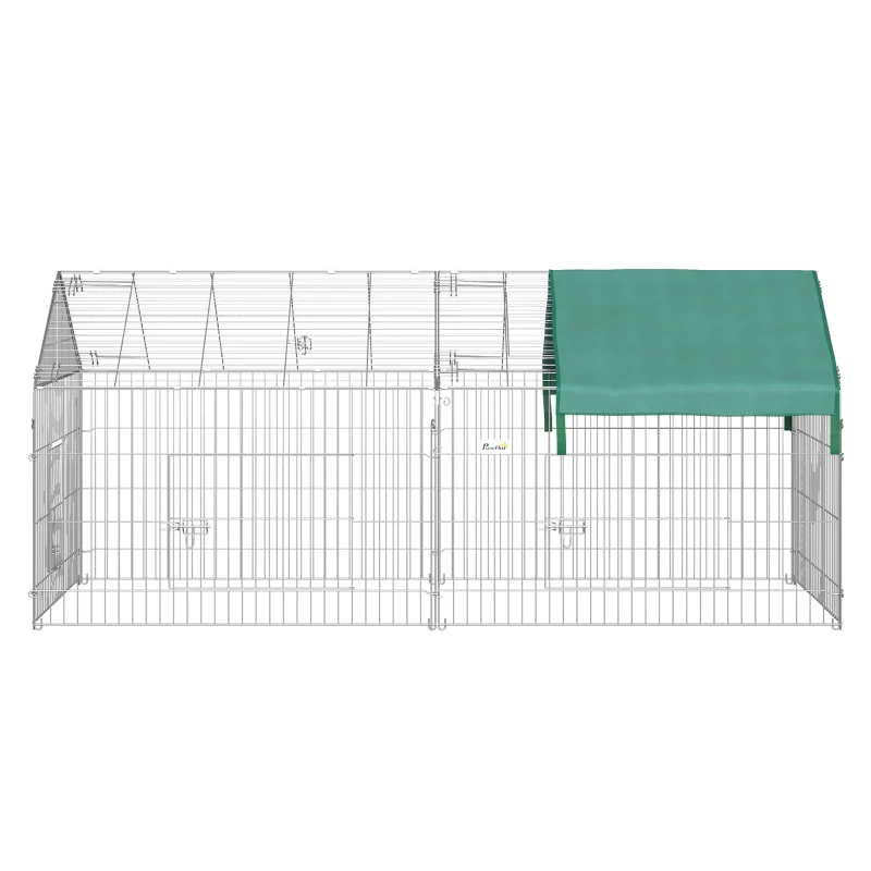 PawHut Jaula Recinto para Animales Pequeños con 2 Puertas y Toldo para Exterior Jardín Patio 220x103x103cm Plata y Verde