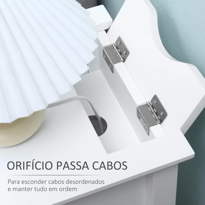 HOMCOM Mesa de Apoio com Tampa Abatível Prateleira de Armazenamento e Orifício para Cabos Oculto 60,5x32,5x70cm Branco