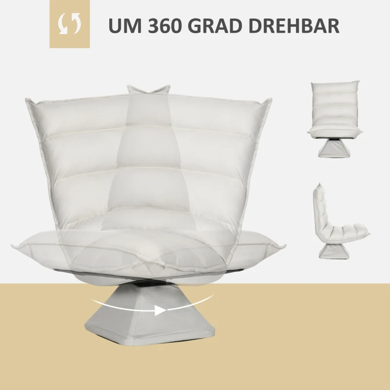 HOMCOM Sessel, drehbar, neigbare Rücklehne, Lederoptik, Stahlrahmen, hellgrau, 62 x 70 x 95 cm